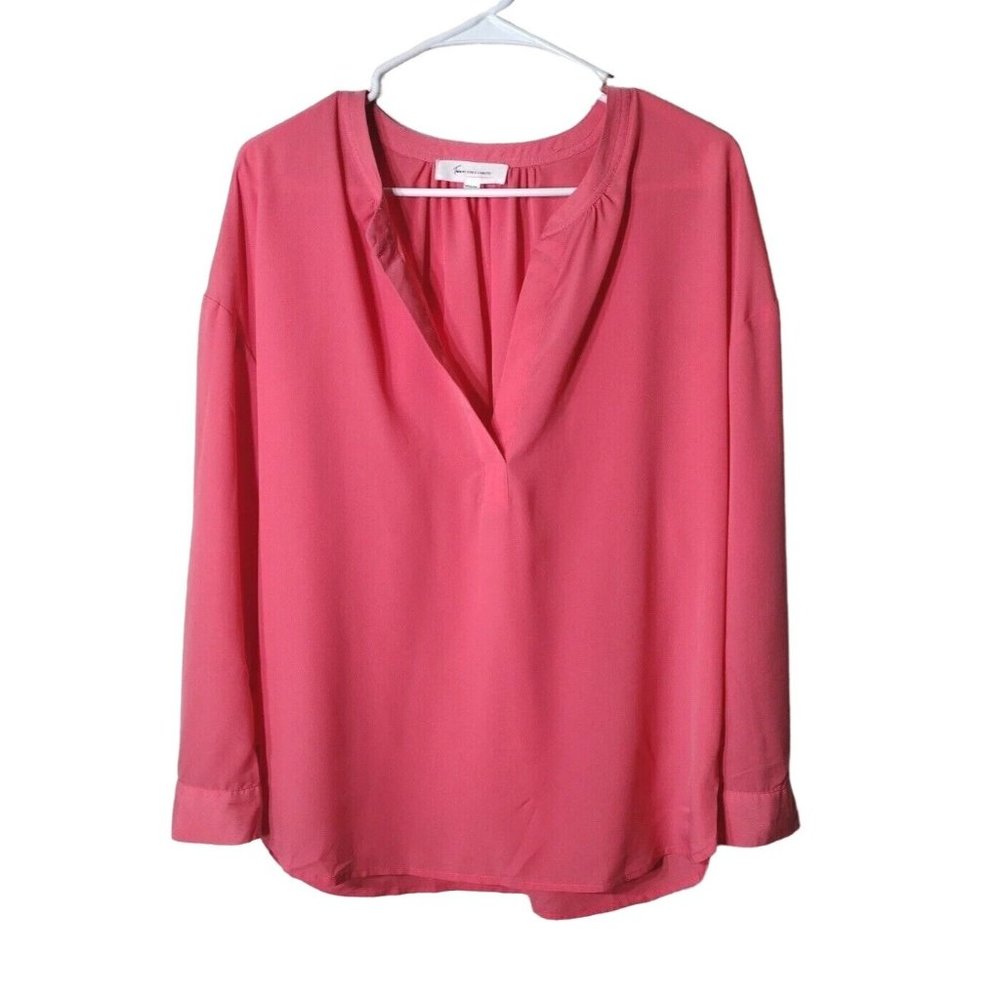 Two By Vince Camuto Top Small Button Cuff V Neck Tab Sleeves Peach Pink